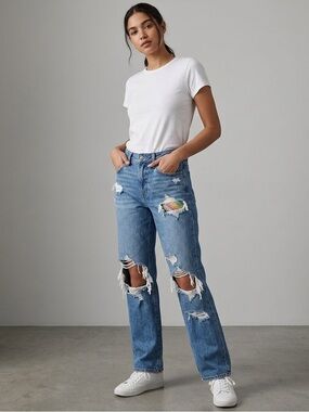 American Eagle Outfitters Distressed Jeans with colorful accents Wide Leg Size 6